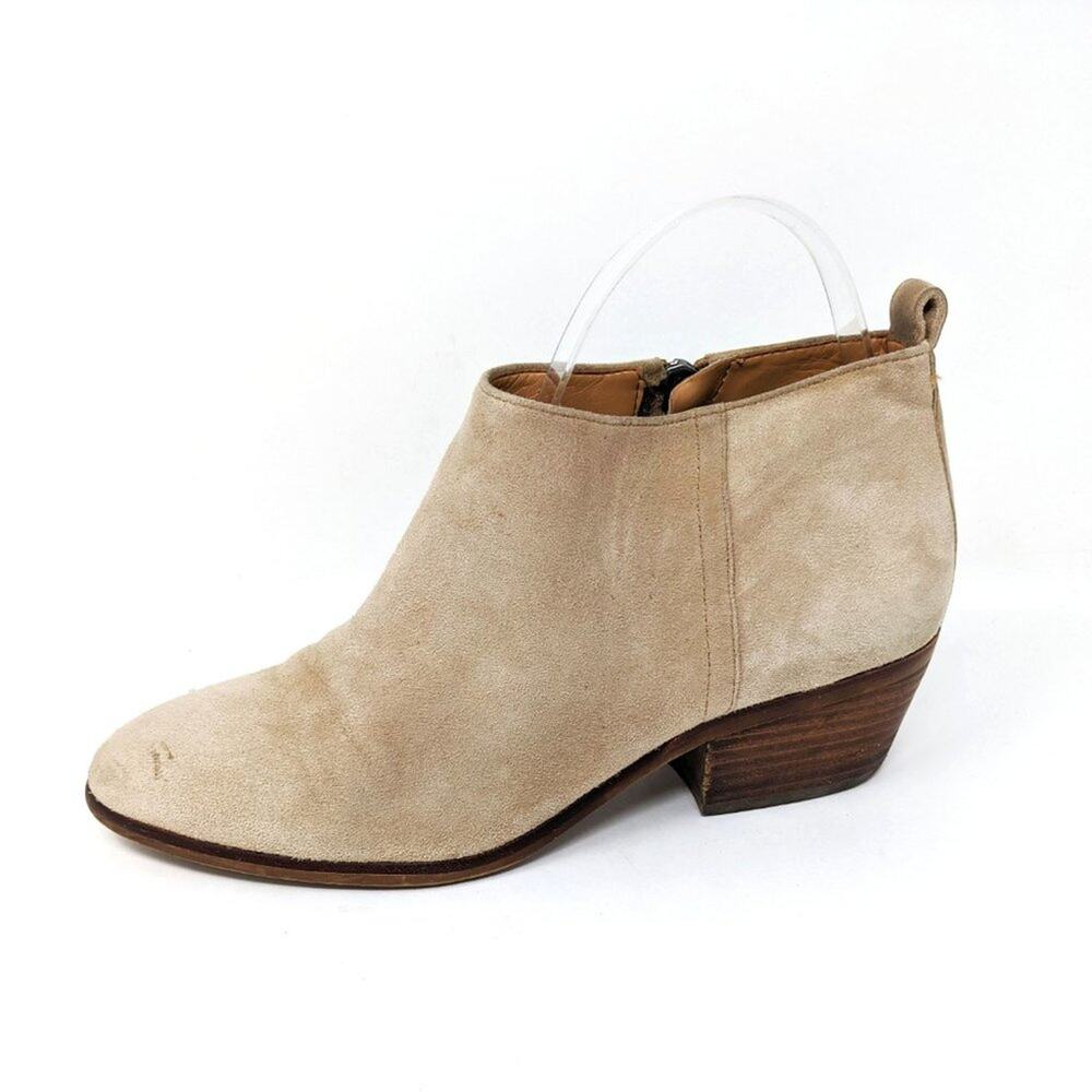 J Crew Womens 8 Tan Suede Leather Ankle Zip Wood Block Heel Booties